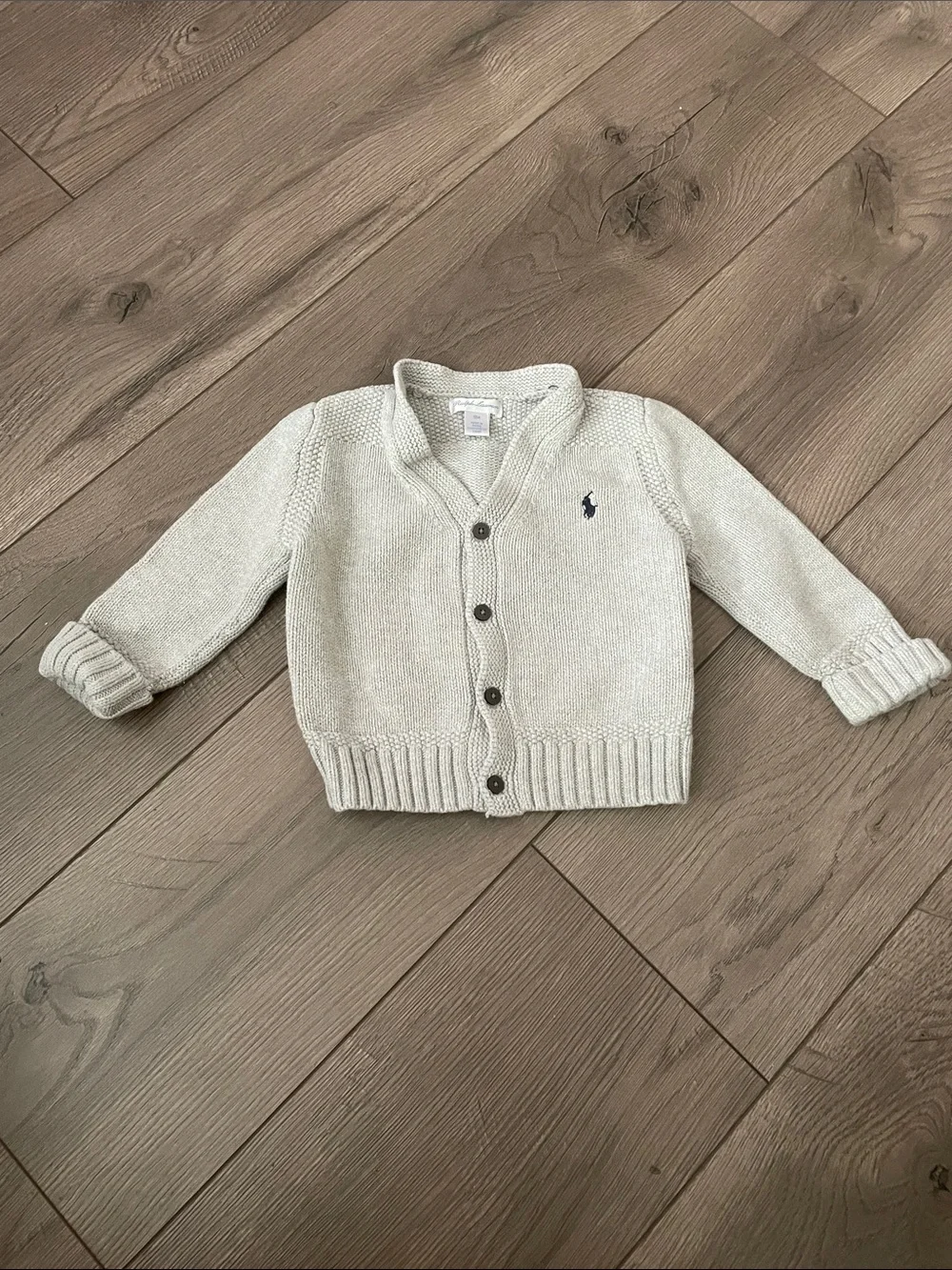 Ralph Lauren Boys Combed Cotton Cardigan Sweater Baby Sz:18M Heather Gray